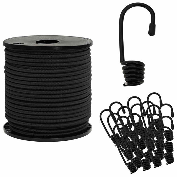 Bungee Kuminauhat Koukkuilla 6 mm Musta PP ja kumi