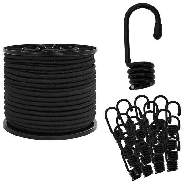 Bungee Kuminauhat Koukkuilla 8 mm Musta PP ja kumi