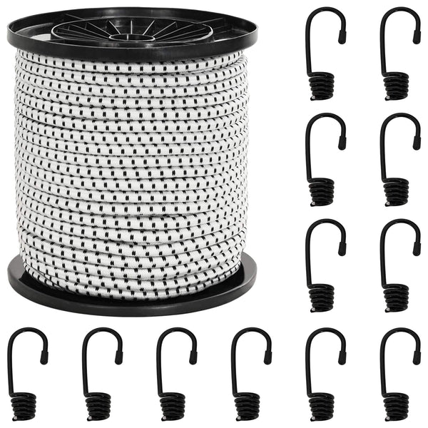 Bungee Kuminauhat Koukkuilla 4 mm Musta ja Valkoinen PP ja kumi