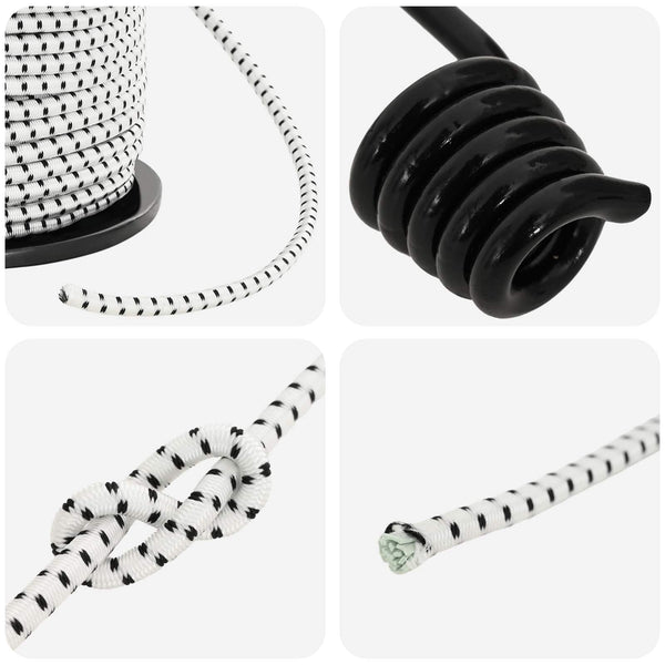 Bungee Kuminauhat Koukkuilla 4 mm Musta ja Valkoinen PP ja kumi