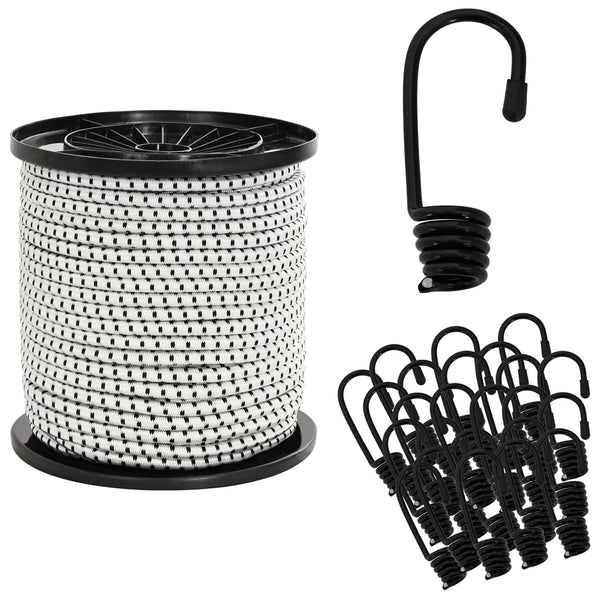 Bungee Kuminauhat Koukkuilla 4 mm Musta ja Valkoinen PP ja kumi