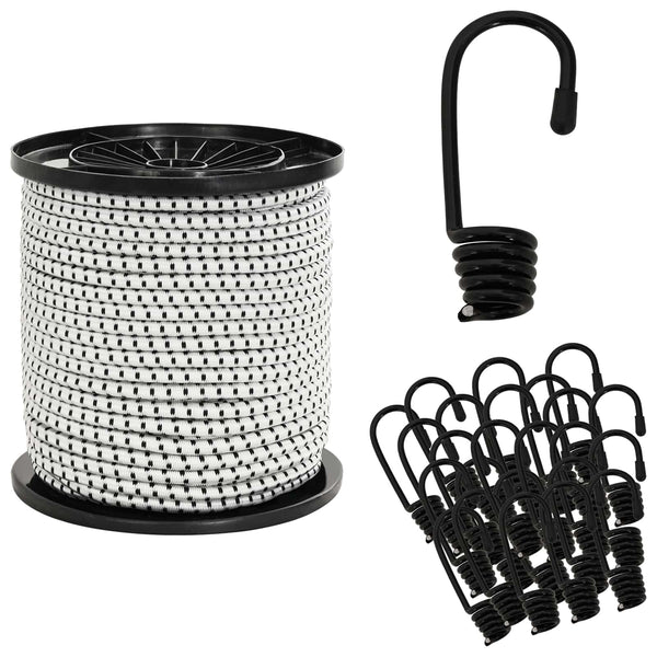 Bungee Kuminauhat Koukkuilla 6 mm Musta ja Valkoinen PP ja kumi