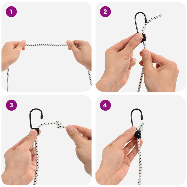 Bungee Kuminauhat Koukkuilla 6 mm Musta ja Valkoinen PP ja kumi