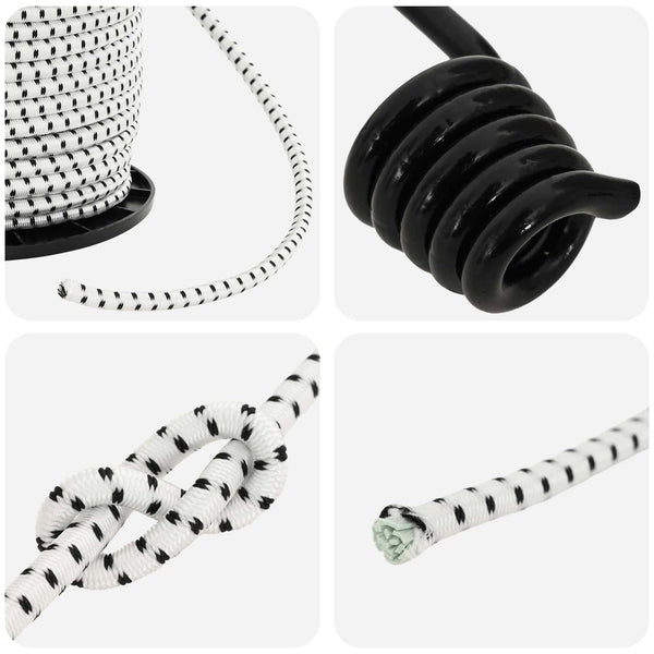Bungee Kuminauhat Koukkuilla 6 mm Musta ja Valkoinen PP ja kumi