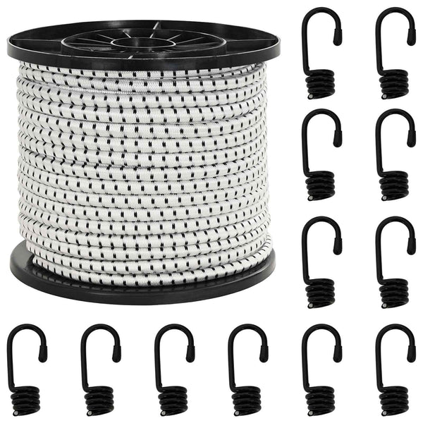 Bungee Kuminauhat Koukkuilla 8 mm Musta ja Valkoinen PP ja kumi