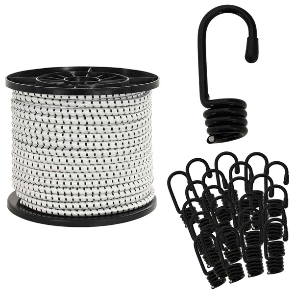 Bungee Kuminauhat Koukkuilla 8 mm Musta ja Valkoinen PP ja kumi