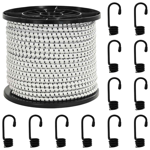 Bungee Kuminauhat Koukkuilla 10 mm Musta ja Valkoinen