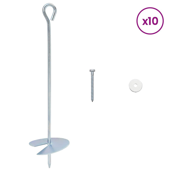 Maakiinnike 10 kpl Ø10 x 40 cm Galvanoitu Metalli Hopea