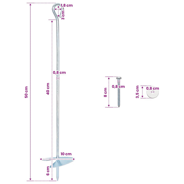 Maakiinnike 2 kpl Ø10 x 50 cm Galvanoitu Metalli Hopea