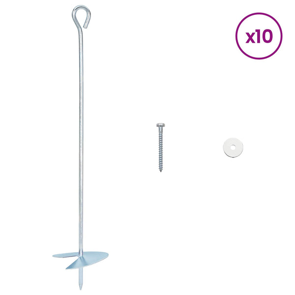 Maakiinnike 10 kpl Ø10 x 50 cm Galvanoitu Metalli Hopea