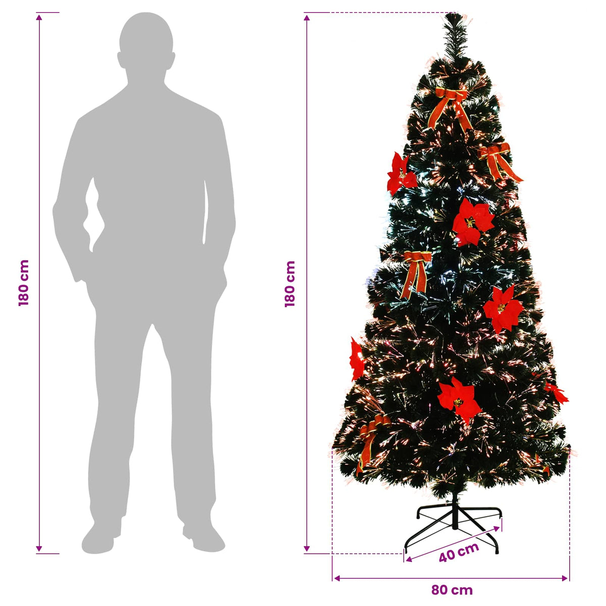 Valokuitujoulukuusi 180 cm 24 LEDiä Monivärinen