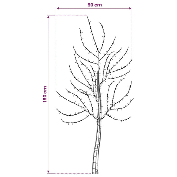 Seinälle asennettava LED-joulukuusi 150 cm 140 LEDiä