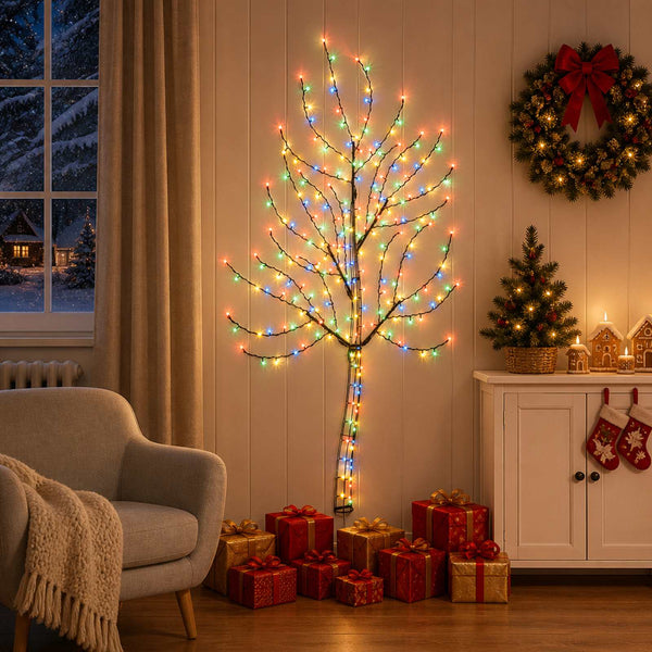 Seinälle asennettava LED-joulukuusi 150 cm 140 LEDiä