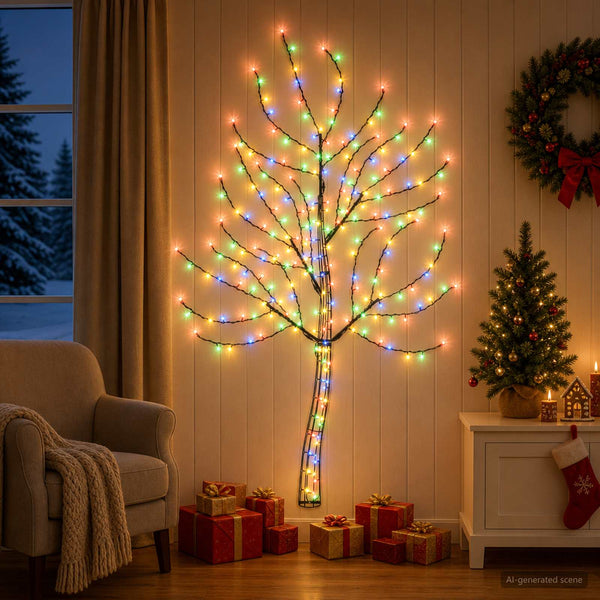 Seinälle asennettava LED-joulukuusi 180 cm 200 LEDiä