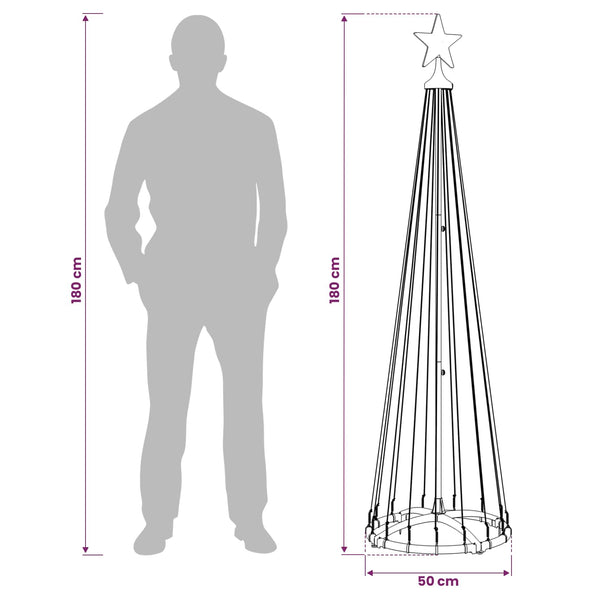Kartiomainen LED-joulukuusi 180 cm 250 LEDiä Monivärinen Teräs