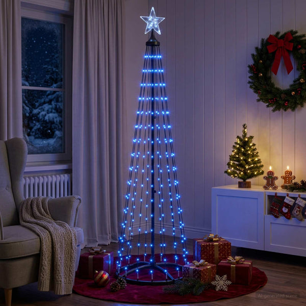 Kartiomainen LED-joulukuusi 180 cm 250 LEDiä Sininen Teräs