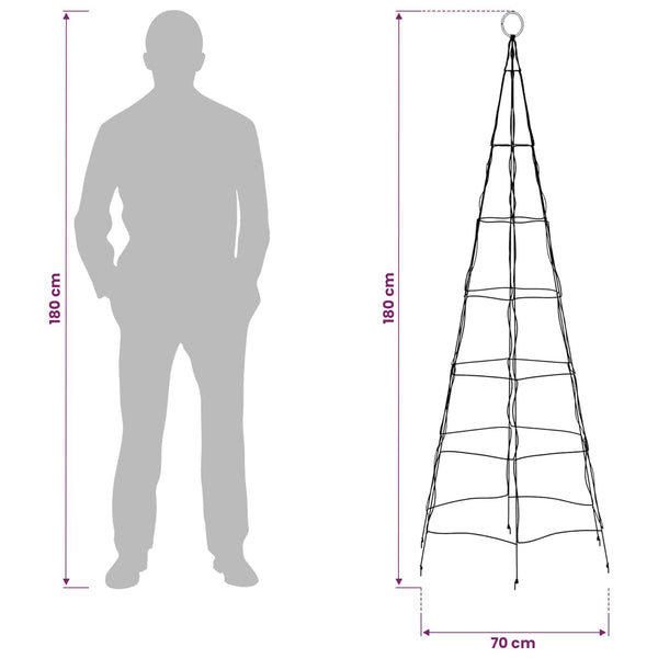 LED-joulupuu 180 cm 168 LEDiä Monivärinen rauta Musta