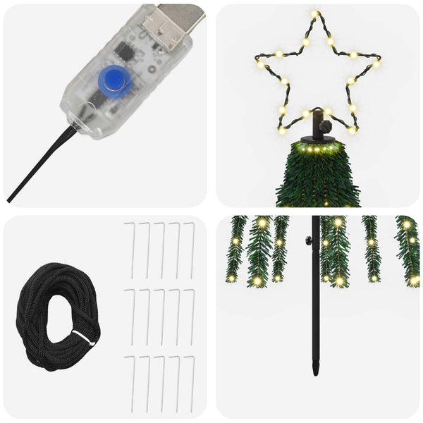 LED-joulupuu 180 cm 255 LEDiä Lämpimän Valkoinen Teräs Musta