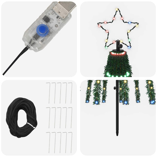 LED-joulupuu 180 cm 255 LEDiä Monivärinen Teräs Musta