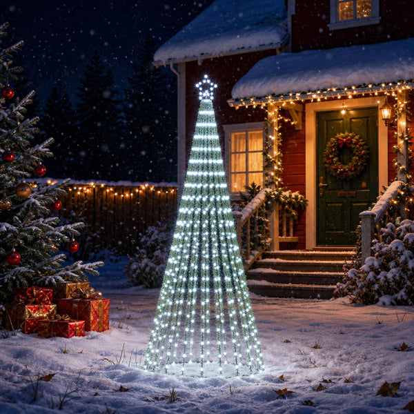 LED-joulupuu 250 cm 475 LEDiä Kylmä valkoinen Teräs Musta