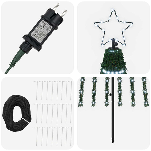 LED-joulupuu 300 cm 668 LEDiä Kylmä valkoinen Teräs Musta