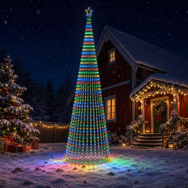 LED-joulupuu 500 cm 1524 LEDiä Monivärinen Teräs Musta