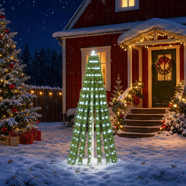 LED-joulupuu 150 cm 240 LEDiä Kylmä valkoinen Teräs Vihreä