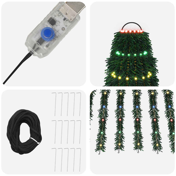 LED-joulupuu 150 cm 240 LEDiä Monivärinen Teräs Vihreä