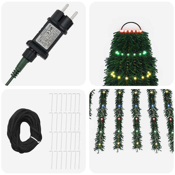 LED-joulupuu 370 cm 1008 LEDiä Monivärinen Teräs Vihreä