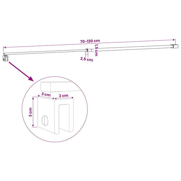 Suihkuseinän tukitanko 70-120 cm 6/8 mm lasille Kromi