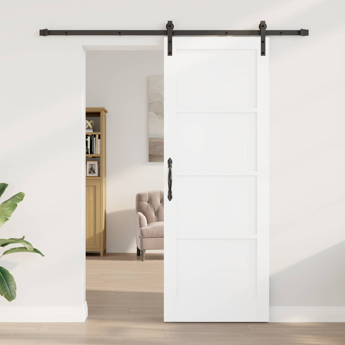 Liukuovi 78 x 211 cm Tekninen puu Valkoinen ja musta
