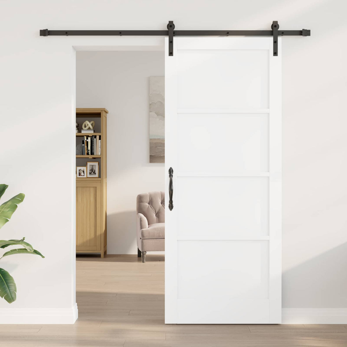 Liukuovi 86 x 211 cm Tekninen puu Valkoinen ja musta
