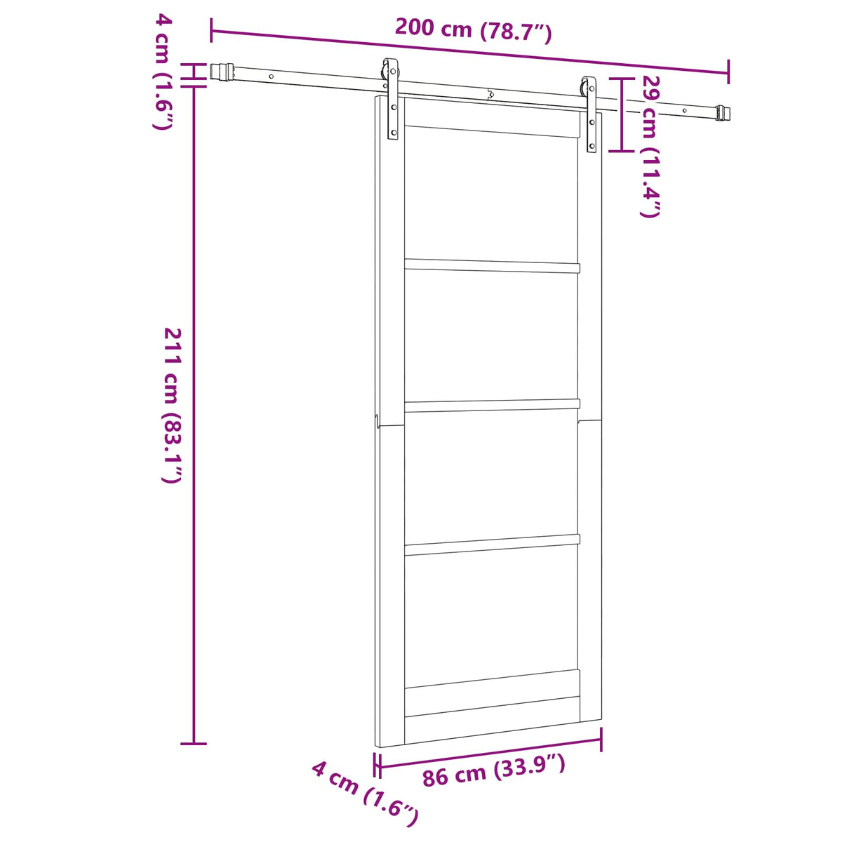 Liukuovi 86 x 211 cm Tekninen puu Valkoinen ja musta