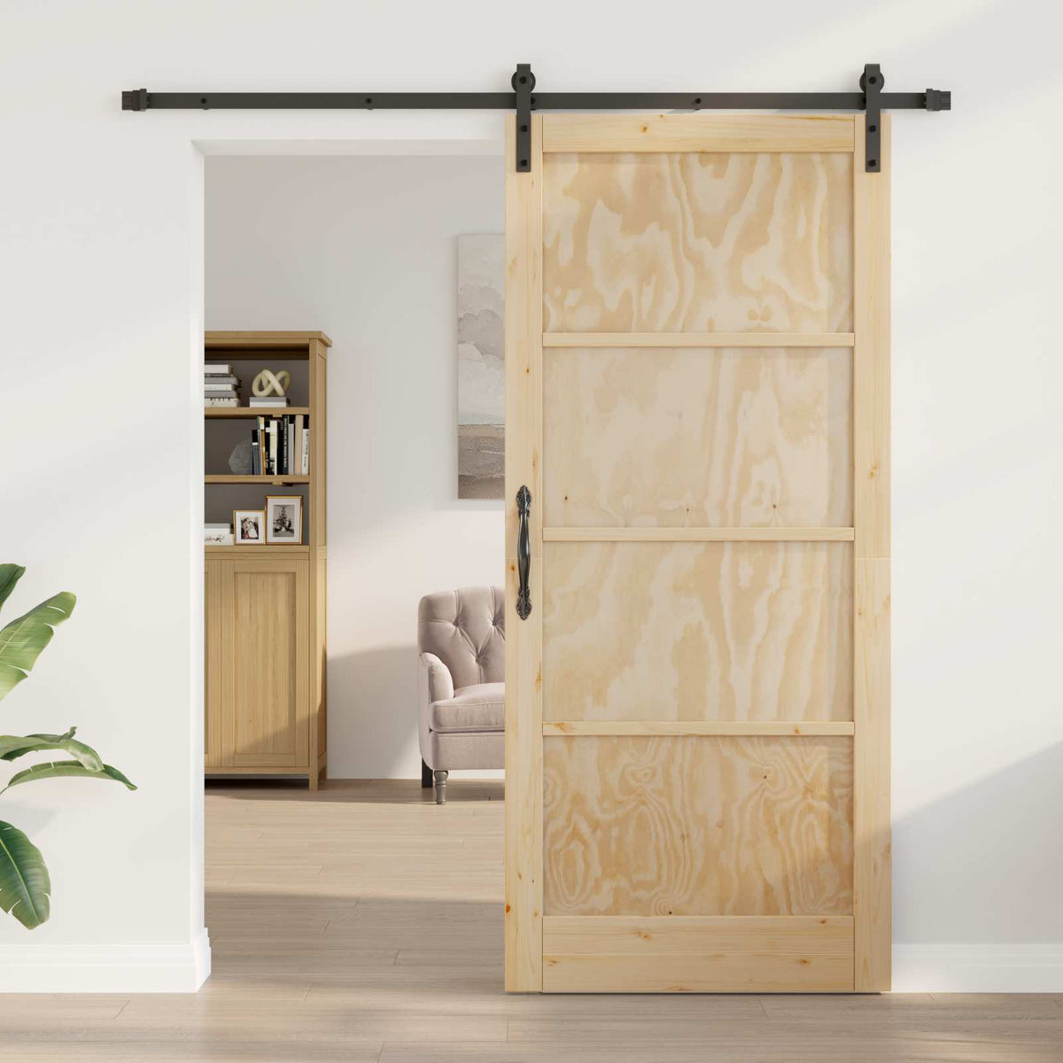Liukuovi 93 x 211 cm Tekninen puu Luonnollinen ja musta