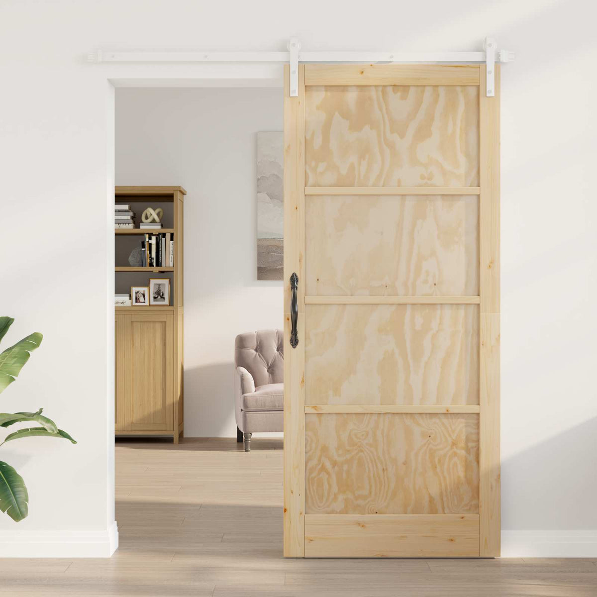Liukuovi 93 x 211 cm Tekninen puu Luonnollinen ja valkoinen