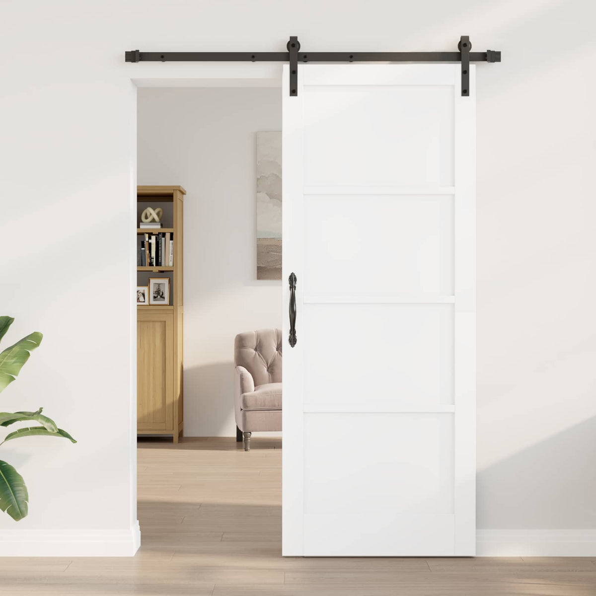 Liukuovi 83 x 211 cm Tekninen puu Valkoinen ja musta