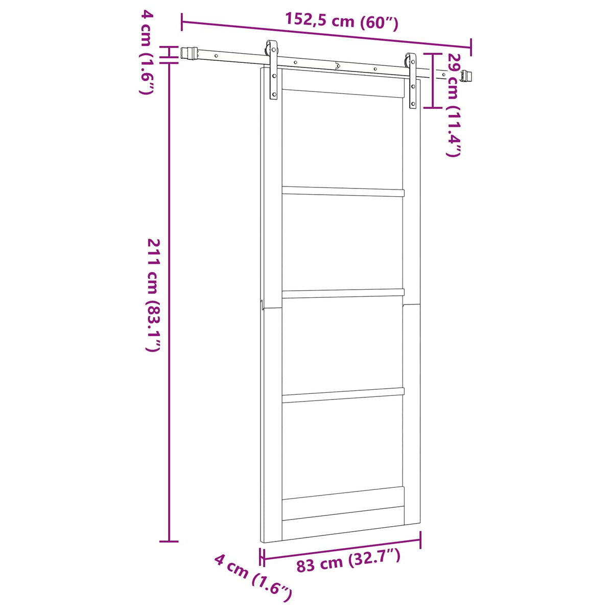 Liukuovi 83 x 211 cm Tekninen puu Valkoinen ja musta