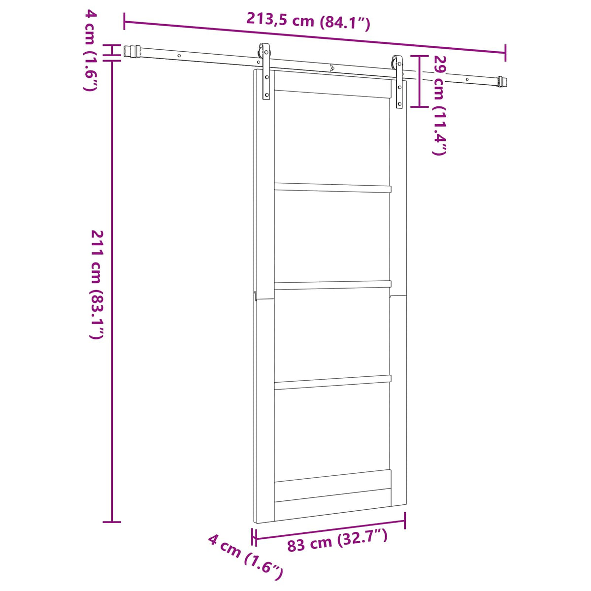 Liukuovi 83 x 211 cm Tekninen puu Valkoinen ja musta