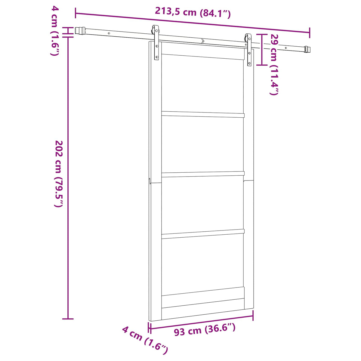 Liukuovi 93 x 211 cm Tekninen puu Valkoinen ja musta