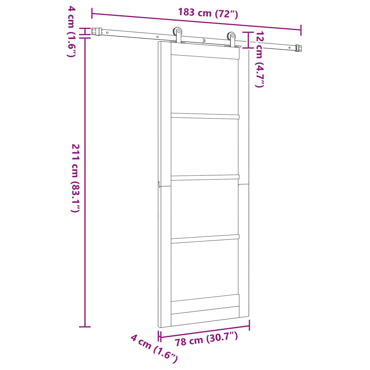 Liukuovi 78 x 211 cm Tekninen puu Valkoinen ja musta