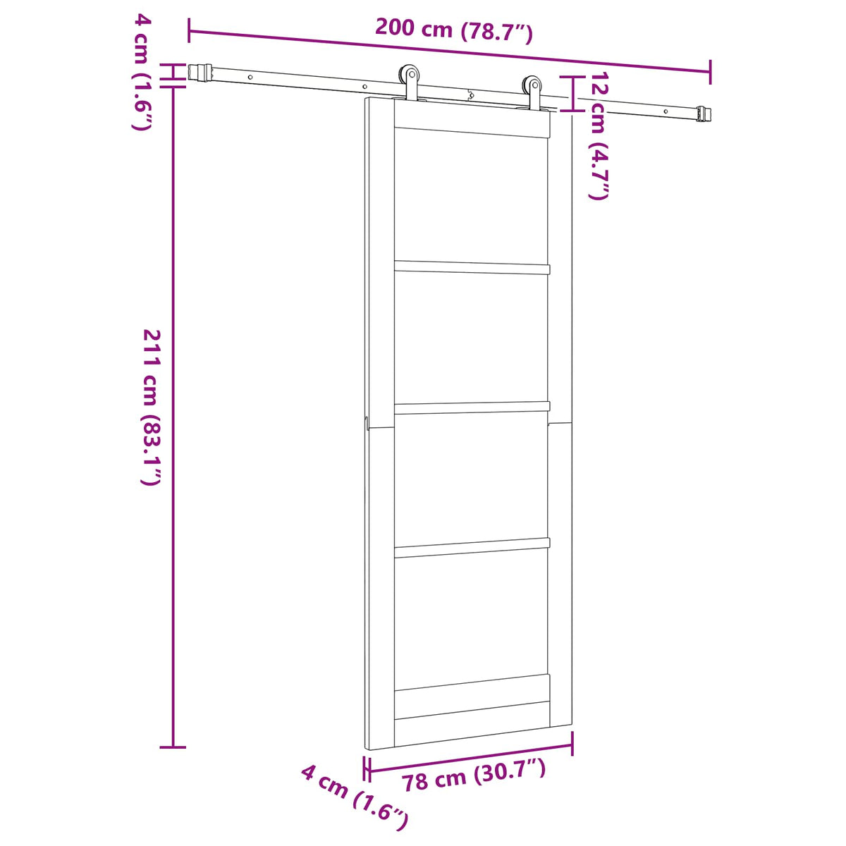 Liukuovi 78 x 211 cm Tekninen puu Valkoinen ja musta