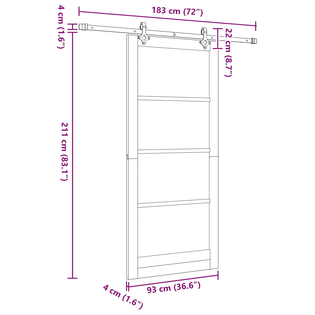 Liukuovi 93 x 211 cm Tekninen puu Valkoinen ja musta