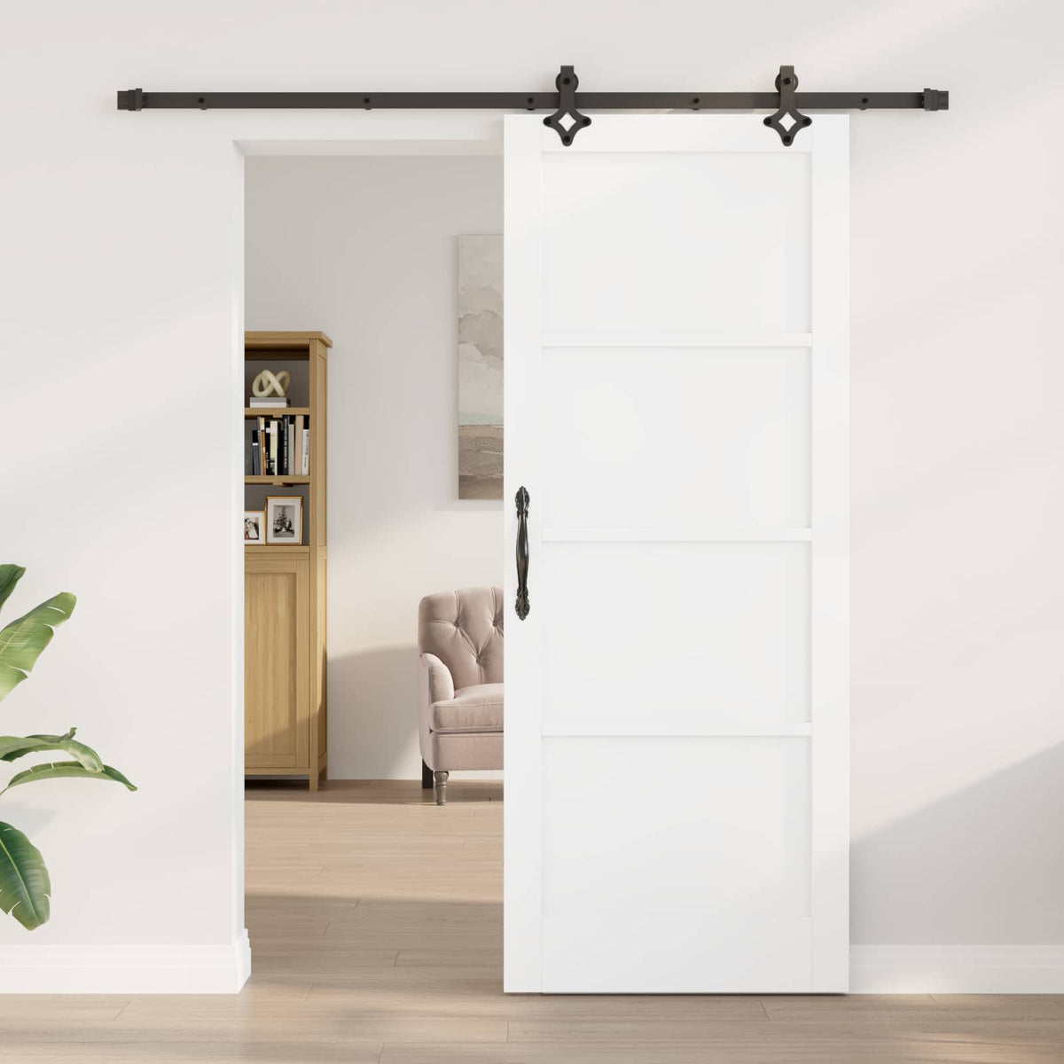 Liukuovi 83 x 211 cm Tekninen puu Valkoinen ja musta