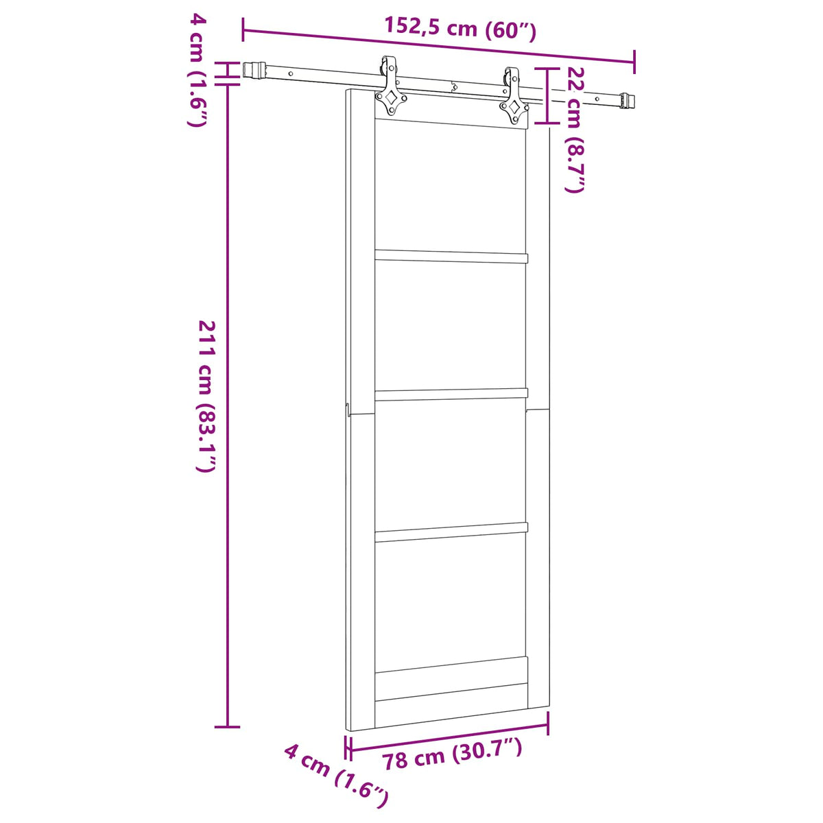 Liukuovi ORKDAL 78 x 211 cm Tekninen puu Valkoinen ja musta
