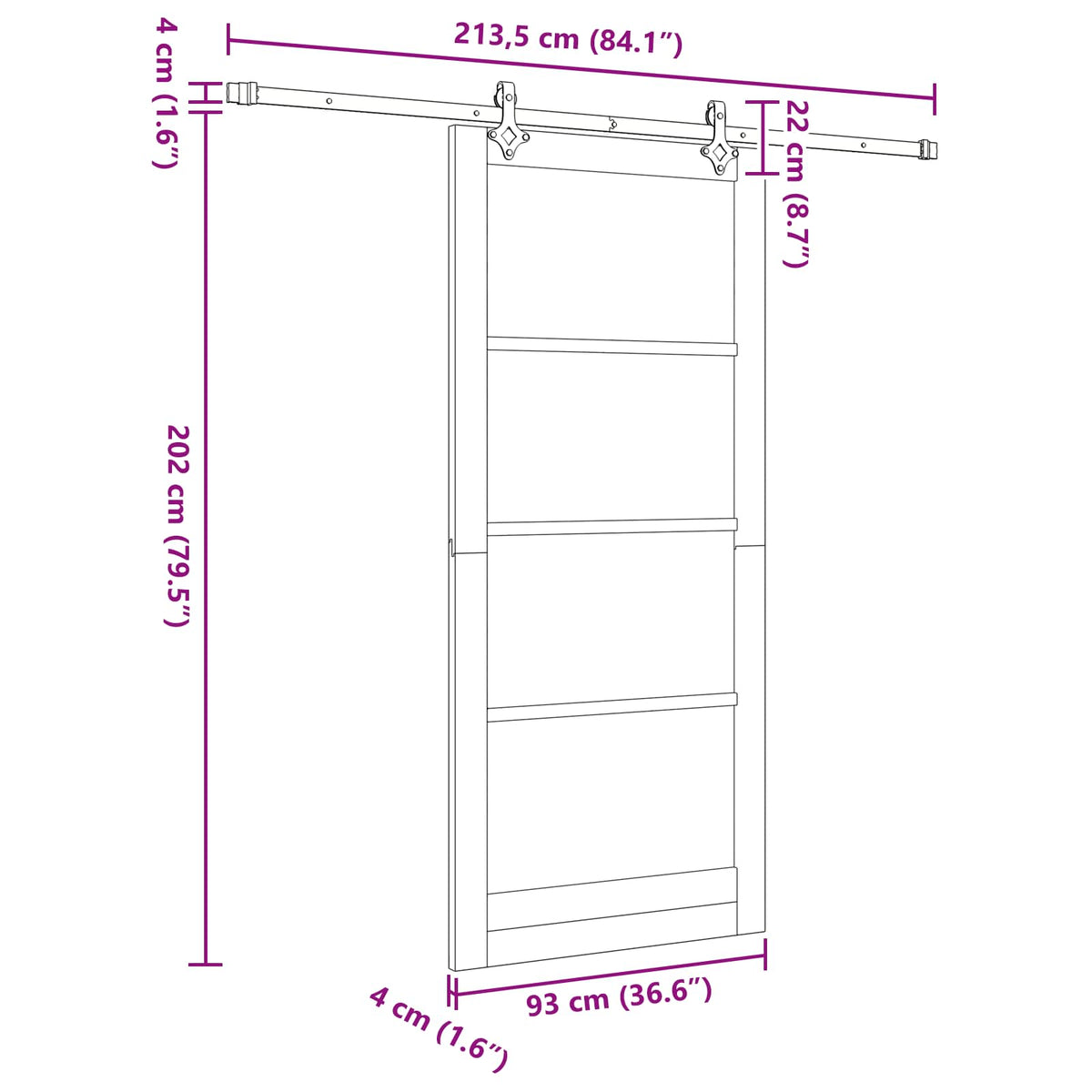 Liukuovi ORKDAL 93 x 211 cm Tekninen puu Valkoinen ja musta