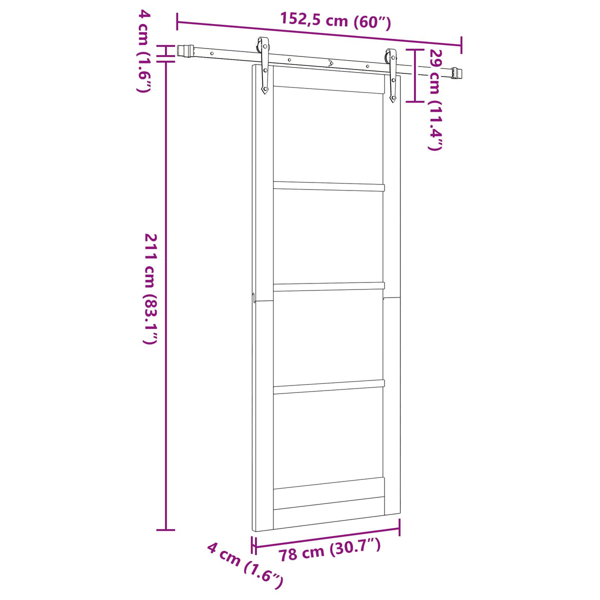 Liukuovi ORKDAL 78 x 211 cm Tekninen puu Valkoinen ja musta