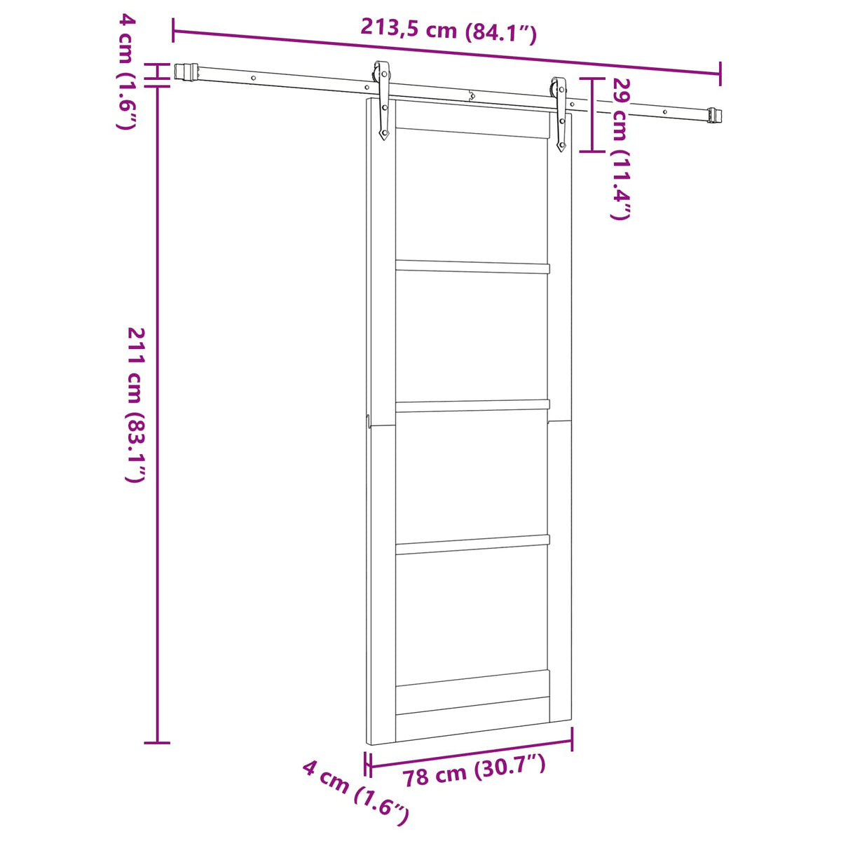 Liukuovi ORKDAL 78 x 211 cm Tekninen puu Valkoinen ja musta