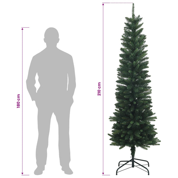 Artificial Slim Christmas Tree 210 cm PE ja PVC Vihreä
