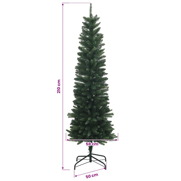Artificial Slim Christmas Tree 210 cm PE ja PVC Vihreä