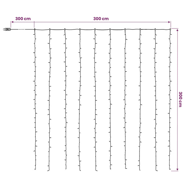 Valoverho 300 LEDiä Monivärinen 300 x 300 cm